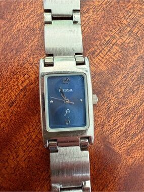 Nordstrom Exclusive Fossil ND-3336 Blue Dial Rectangular Watch Stainless Steel